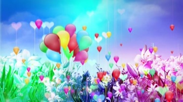 从美丽的鲜花地花海放飞五颜六色气球视频素材