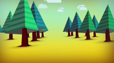道路旁的绿色卡通树木 动画片大树视频素材