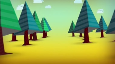 道路旁的绿色卡通树木 动画片大树视频素材