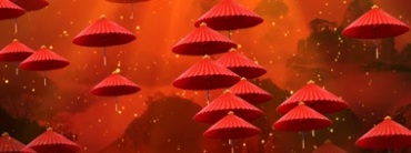红色油纸伞很多把一起升空视频素材