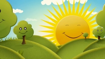 绿草地树木太阳公公笑脸Led卡通视频素材