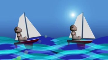 帆船在蓝色海水中扬帆起航卡通视频素材