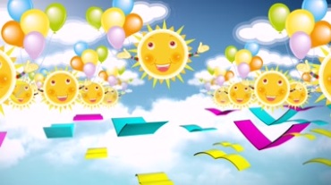 卡通太阳公公蓝天白云六一儿童节视频素材
