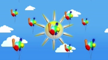 儿童卡通太阳公公蓝天白云气球视频素材