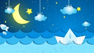 星空月亮星星大海波浪小船小鱼卡通视频素材