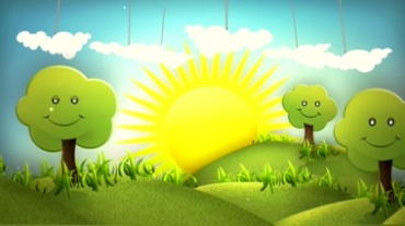 卡通草地场景太阳公公树木视频素材