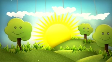 卡通草地场景太阳公公树木视频素材