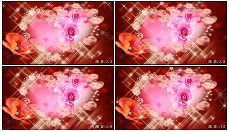 玫瑰花朵围成的双心婚庆视频素材