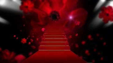 红玫瑰阶梯楼梯花瓣飞舞视频素材