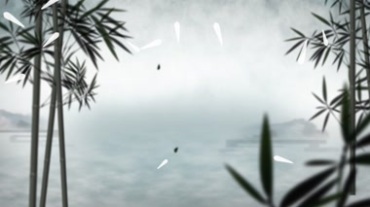中国水墨画竹子叶子飘落视频素材