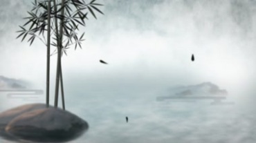 中国风水墨画晕染竹子竹叶飘落视频素材