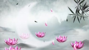 中国风水墨画荷花烟雾背景视频素材
