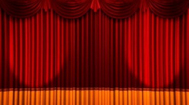 舞台大幕红色幕布灯光打到幕布上来回扫视频素材