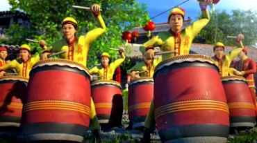 中国民间新年迎财神敲锣打鼓庆祝活动动画视频素材