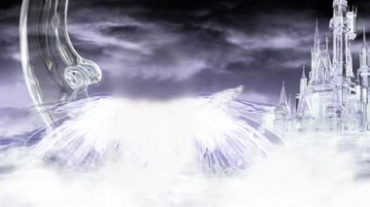 玻璃水晶城堡冰雕童话城堡天使翅膀蝴蝶飞舞视频素材