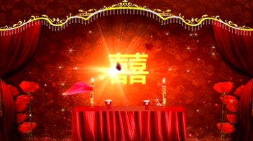 中式传统婚礼红色拜堂成亲拜天地方桌蜡烛视频素材