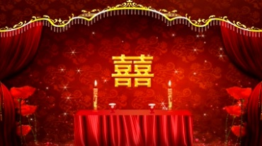 中式传统婚礼红色拜堂成亲拜天地方桌蜡烛视频素材