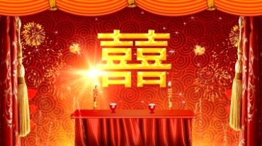 中式拜堂成亲背景喜字红蜡烛交杯酒天地桌视频素材