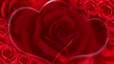 红玫瑰花朵中间有桃心形状浪漫背景视频素材