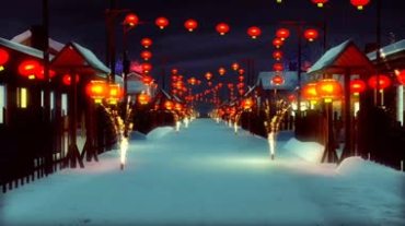 东北雪乡春节过年张灯结彩挂灯笼放烟花视频素材