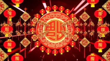 灯笼围绕福字春节过大年元素视频素材