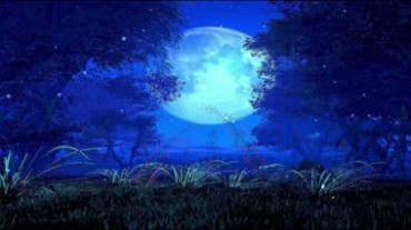 蓝色大月亮野外场景视频素材