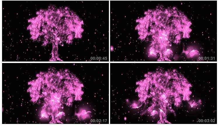 粉红色梦幻发光树水晶蝴蝶视频素材