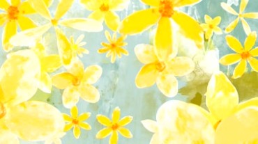 黄色花朵动态开花的水彩画风格视频素材