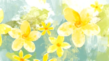黄色花朵动态开花的水彩画风格视频素材