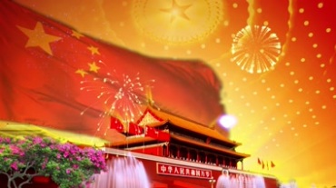党政中国天安门五星红旗人民大会堂顶棚烟花视频素材