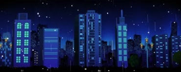 卡通城市夜晚高楼灯光下雨夜视频素材