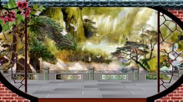 中国古典露台名山流水美景视频素材