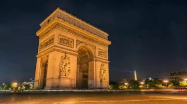 巴黎凯旋门夜晚车辆闪烁延时摄影视频素材