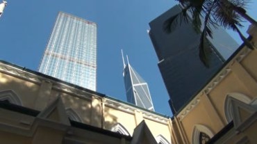 繁华城市街道高楼耸立仰视觉观赏办公大楼镜头移动视频素材