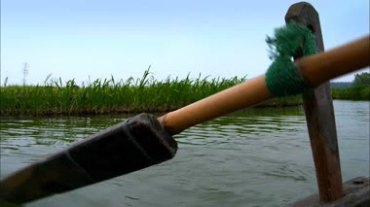 河道中划船划桨视频素材