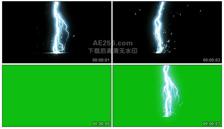 闪电劈中地面绿屏抠像特效视频素材