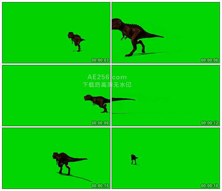恐龙霸王龙绿幕背景透明抠图特效视频素材