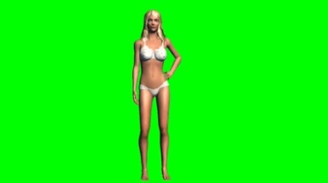 比基尼泳装卡通金发美女绿屏抠像特效视频素材