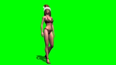 卡通游戏泳装美女绿屏抠像特效视频素材
