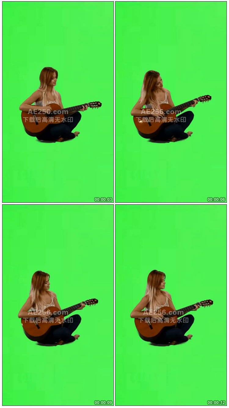 外国美女弹吉他绿幕视频素材