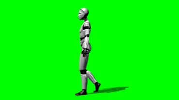 机器人走路绿屏背景透明抠像特效视频素材