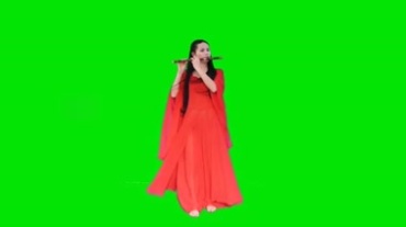 中国古典美女吹笛子绿屏视频素材
