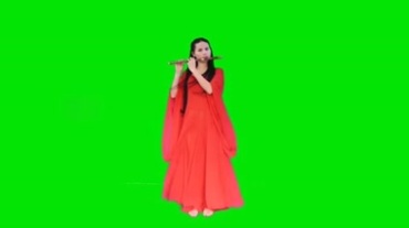 中国古典美女吹笛子绿屏视频素材
