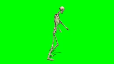 骷髅人骨架走路绿屏透明抠像特效视频素材