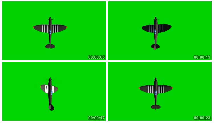 螺旋桨战斗机飞行绿幕抠像特效视频素材