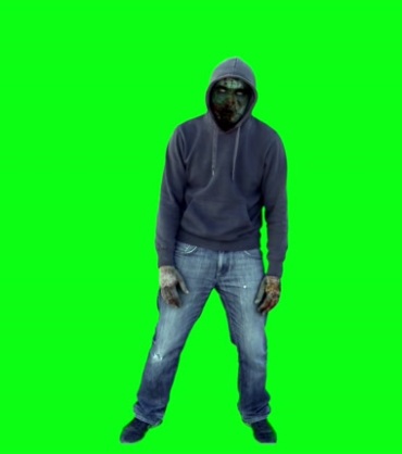 真人丧尸装扮化妆造型绿幕背景抠像特效视频素材