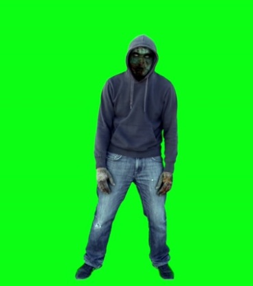 真人丧尸装扮化妆造型绿幕背景抠像特效视频素材