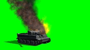 坦克被击中冒黑烟绿屏抠像特效视频素材