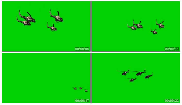 直升机群绿屏抠像视频素材