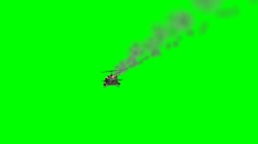直升飞机着火故障冒烟绿幕抠像特效视频素材